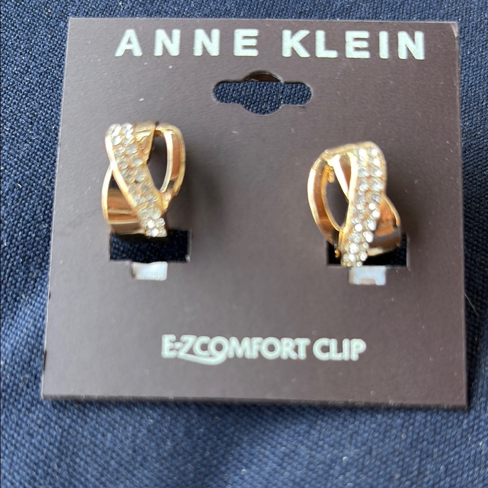 Anne Klein Gold Crystal Clip Earrings NWT